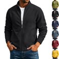 thumbnail image 1 of Mens Thermal Polar Fleece Jacket Casual Full Zip Stand Collar Warm Winter Sweatshirt Layering Coat for Golf Hiking Travel Work with Zip Pockets, Black, XL, 1 of 10