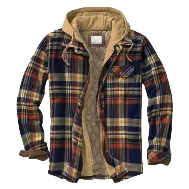 Mens Thermal Quilted Lined Flannel Shirts Jackets Hooded Button Down ...