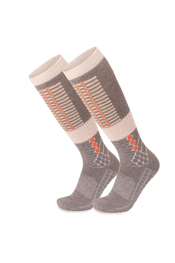 Mens Thermal Ski Socks Knee High for Men, Gray Cold Weather Hiking Socks, Moisture Wicking Performance Boot Socks for Snowboarding & Outdoor Activities,Size M