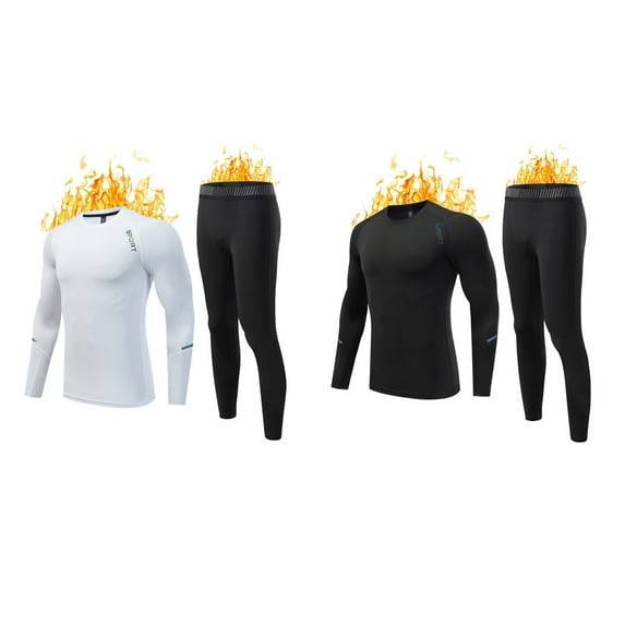 Mens Thermal Underwear Heated Base Layer Set Thermal Underwear Mens Thickening Pant Set Base Layer Men White S