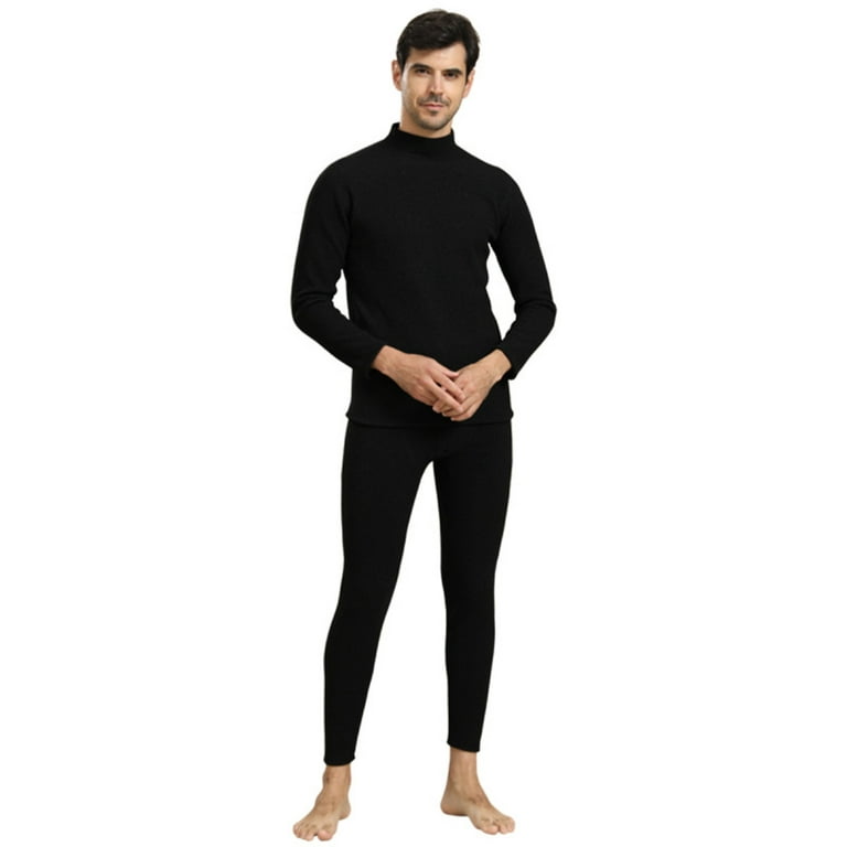 Men's Thermal Underwear Winter Warm Top Bottom Base Layer Long Johns Black