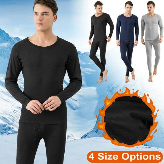 Mens Thermal Underwear Set, iMounTEK Fleece Long Johns Top Bottom for Men Cold Winter, Black XL