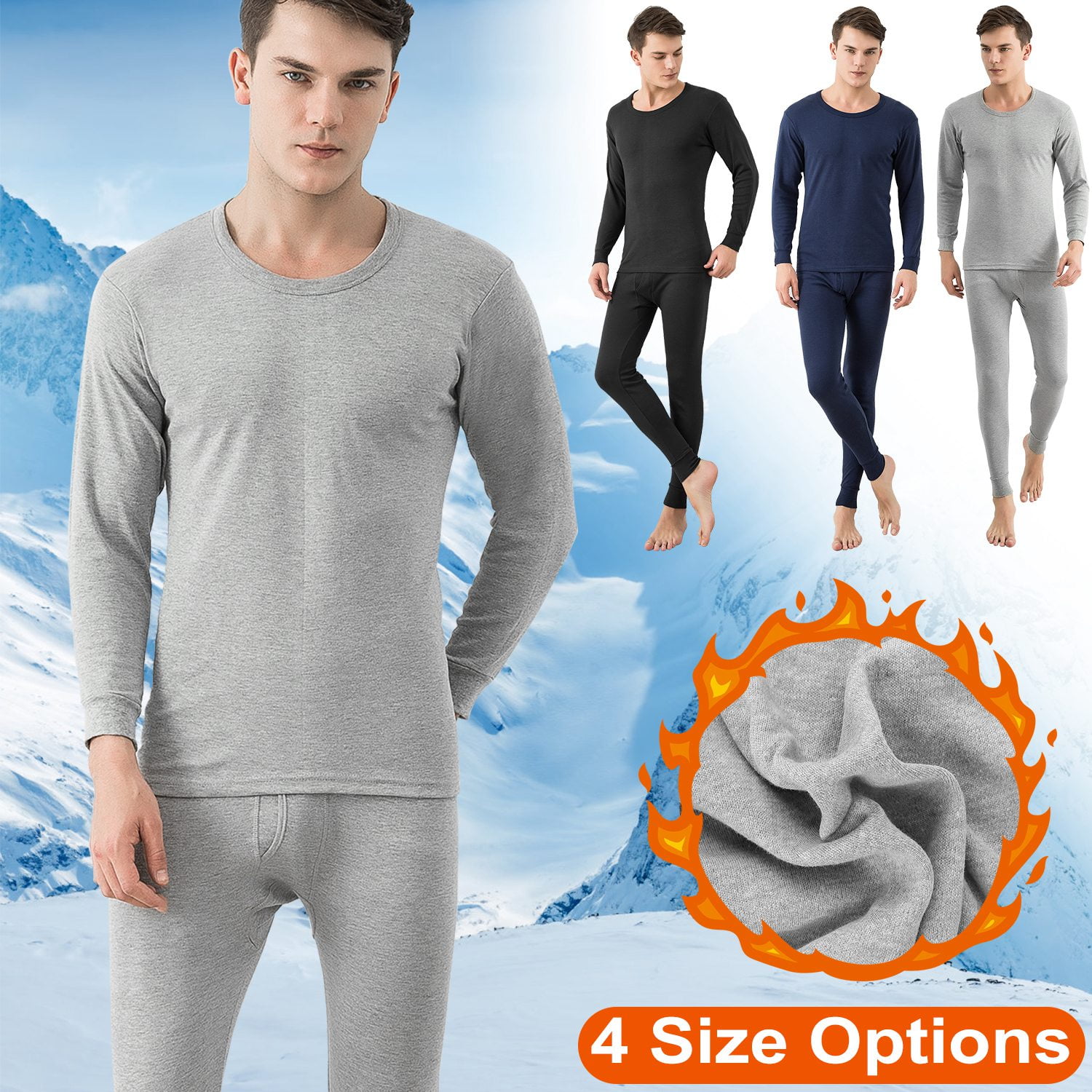 Mens Thermal Underwear Set, iMounTEK Fleece Long Johns Top Bottom for Men  Cold Winter, Grety XXL 