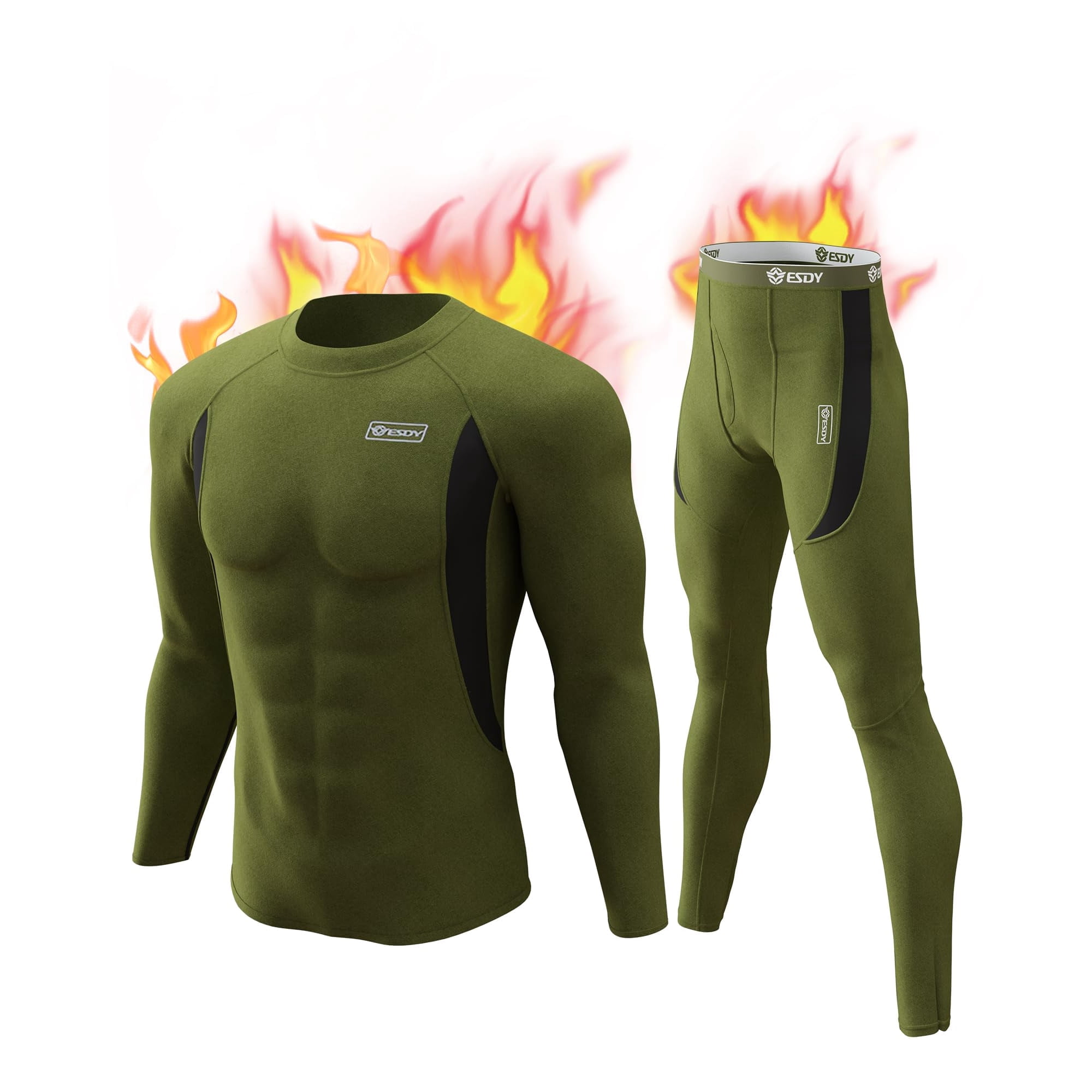Mens Thermal Underwear Set with Fly, Long Johns Base Layer Winter