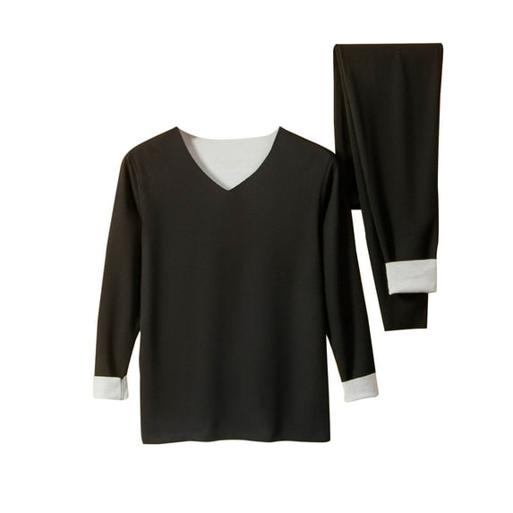 Mens Thermal Underwear Sets Plus Size L-4X 2 Piece Fleece Lined Long Sleeve Shirts and Leggings Pants Solid Color Johns Thermals Outfits Set