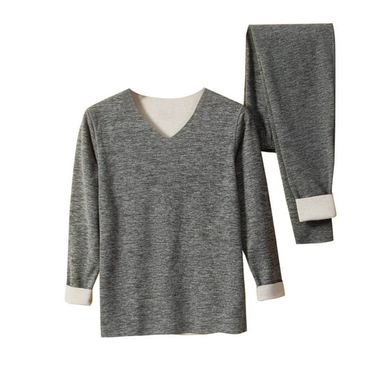 Mens Thermal Underwear Sets Plus Size L-4X 2 Piece Fleece Lined Long Sleeve Shirts and Leggings Pants Solid Color Johns Thermals Outfits Set