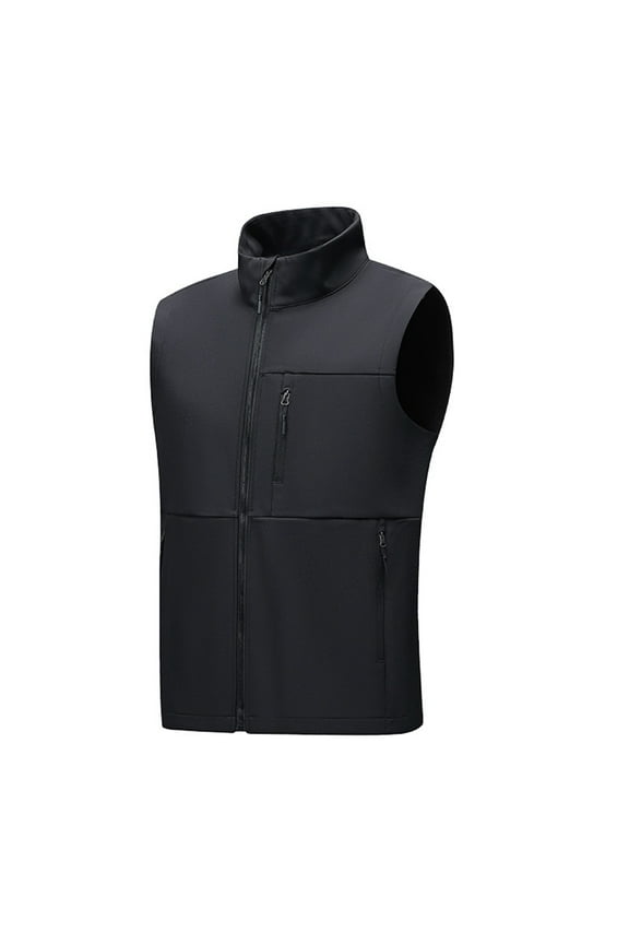 Mens Thermal Vest Sleeveless Fleece Vest Waterproof Light Windproof Breathable Stand-Up Collar Warm Softshell Vest Outdoor Jacket with Zipped PocketsXL