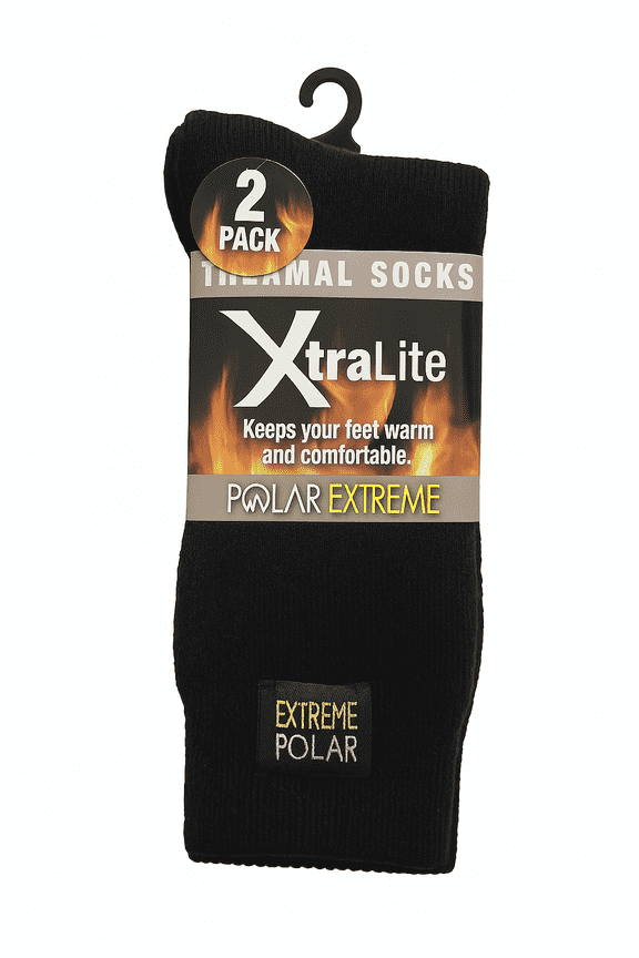 Mens Thermal Xtra Lite socks- 10-13 (Black, 2 Pack)