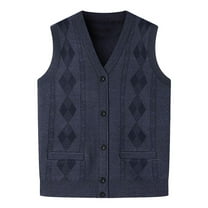 Mens Thick Argyle Sweater Vests Button Up Classic V Neck Knitted Sleeveless Pullover Autumn Winter Warm Tank Tops
