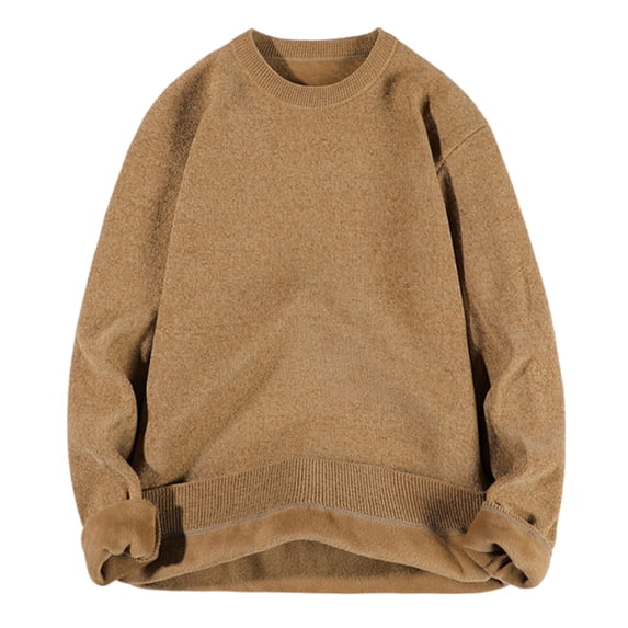 Mens Thick Crewneck Sweater Cable Knit Fleece Winter Chunky Sweaters Leisure Breathable Knitted Pullover Streetwear