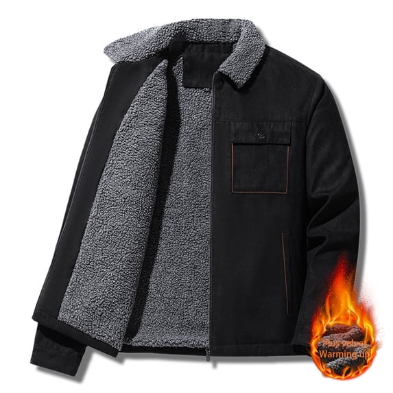 Mens Thick Fleece Jackets Full Zip Winter Warm Outwear Suede Coats with Pockets Black L