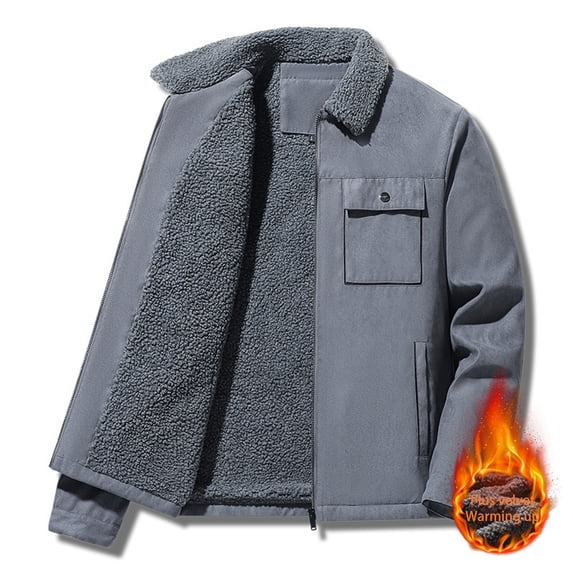 Mens Thick Fleece Jackets Full Zip Winter Warm Outwear Suede Coats with Pockets Dark Gray XXL