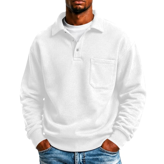 Mens Thick Long Sleeve Polo Shirt with Chest Pocket Polo Collar Ribbed Trim,S