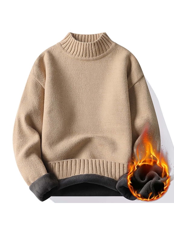Mens Thick Mock Neck Pullover Sweater 100 Percent Merino Wool Long Sleeve