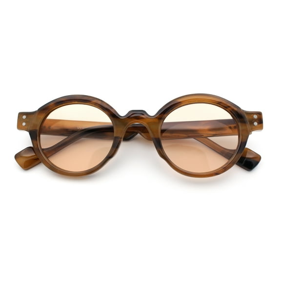 Mens Thick Plastic Round Oval Keyhole Horn Rim Hipster Vintage Style Sunglasses Tortoise - Beige