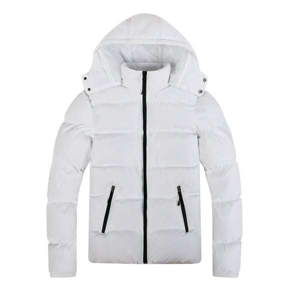 Mens Thickened Bread Cloth Winter Hooded FullZipper Solid Color Padded Plus Size Cotton Coat Jacket