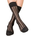 thumbnail image 1 of Mens Thin Dress Socks Silk Sheer Formal Business Socks Soft Nylon Middle Calf Suit Socks See Through Wide Stripe Socks, 1 of 15