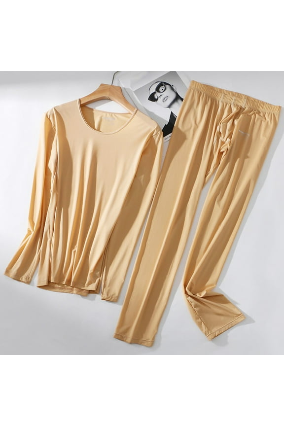 Mens Thin Long Johns Set Ice Silk Long Underwear Long Sleeves Top/bottom/2pc Set