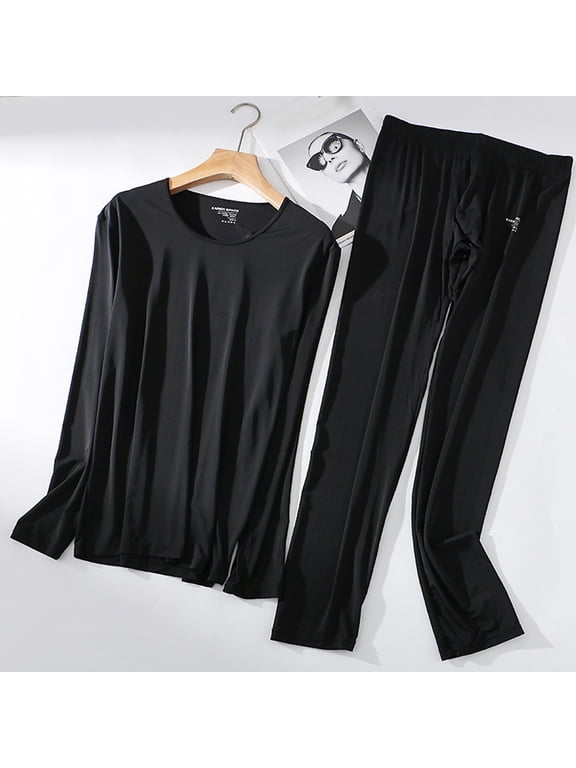Mens Thin Long Johns Set Ice Silk Long Underwear Long Sleeves Top/bottom/2pc Set