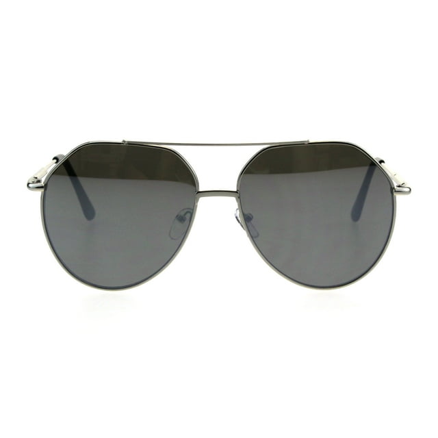 Mens Thin Metal Oversize Vintage Style Pilots Officer Sunglasses Silver Mirror