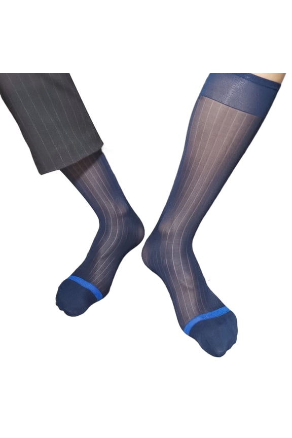 Mens Thin Silk Formal Dress Suit Sock Clear Sheer Tube Socks Male Business Dress Striped Long Knee Socks