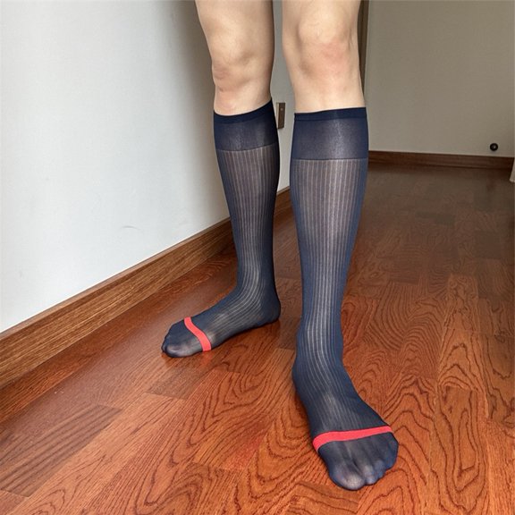 Mens Thin Striped Socks Wear Traceless See-Through Sheer Breathable Stockings