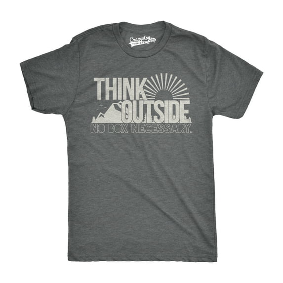 Mens Think Outside Funny No Box Necessary Hiking Camping Vintage Graphic T shirt Graphic Tees