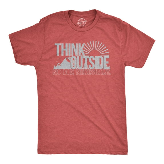 Mens Think Outside Funny No Box Necessary Hiking Camping Vintage Graphic T shirt Graphic Tees