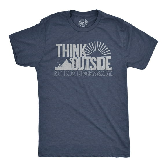Mens Think Outside Funny No Box Necessary Hiking Camping Vintage Graphic T shirt Graphic Tees