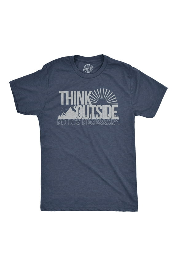 Mens Think Outside Funny No Box Necessary Hiking Camping Vintage Graphic T shirt Graphic Tees