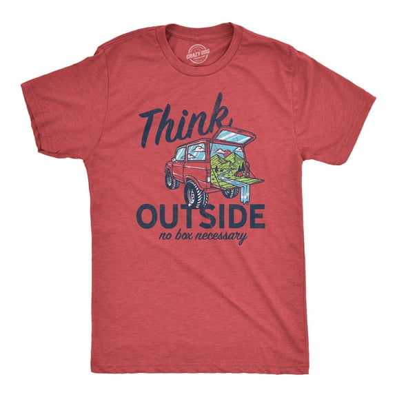 Mens Think Outside No Box Necessary Funny Camping Vintage Car Trunk T shirt Graphic Tees