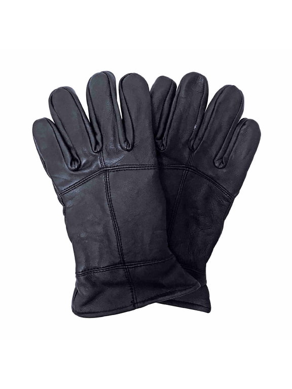 Mens Thinsulate Leather Gloves | THMO | Winter Outdoor Fleece Lining Leather Gloves in Black