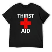 Mens Thirst Aid Funny Drinking T-Shirt Black Small