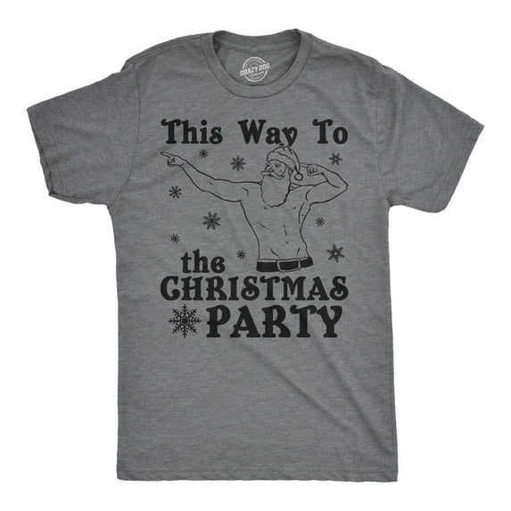 Mens This Way to The Christmas Party Funny Fit Santa Holiday T shirt Graphic Tees