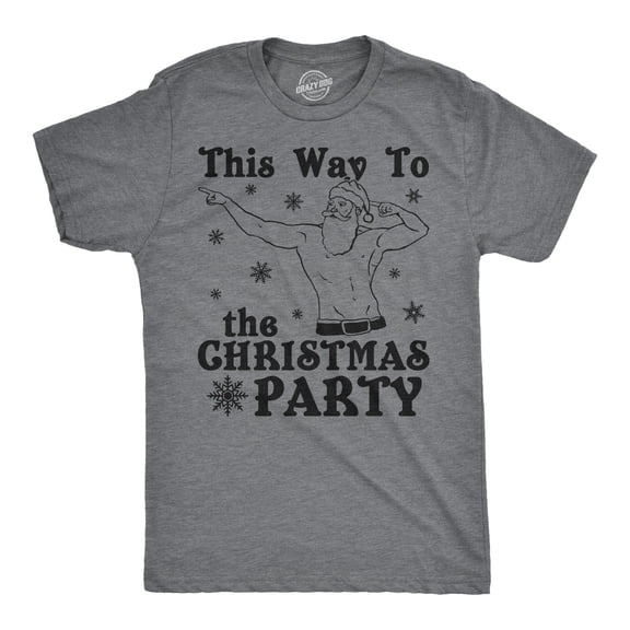 Mens This Way to The Christmas Party Funny Fit Santa Holiday T shirt Graphic Tees