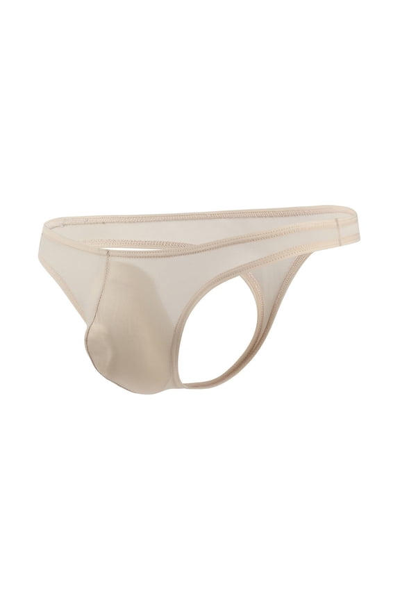 Mens Thong Underwear G String Enhancing Pouch T Back Bikini Briefs, L, Khaki