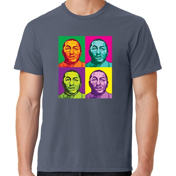 Mens Three 3 Stooges Curly Squared Cotton Tee Shirt, 2XL Denim Blue