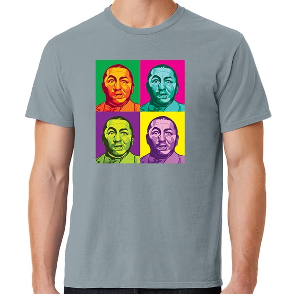 Mens Three 3 Stooges Curly Squared Cotton Tee Shirt, 2XL Dove Grey