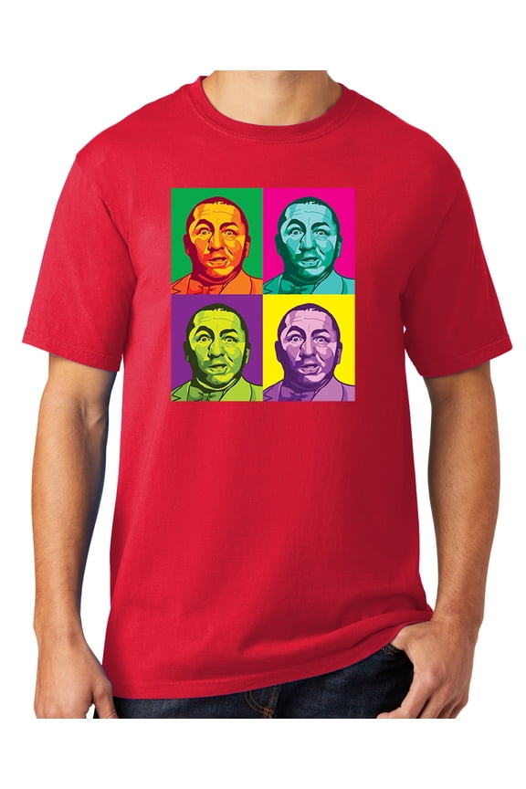Mens Three 3 Stooges Curly Squared Cotton Tee Shirt, 2XL Red