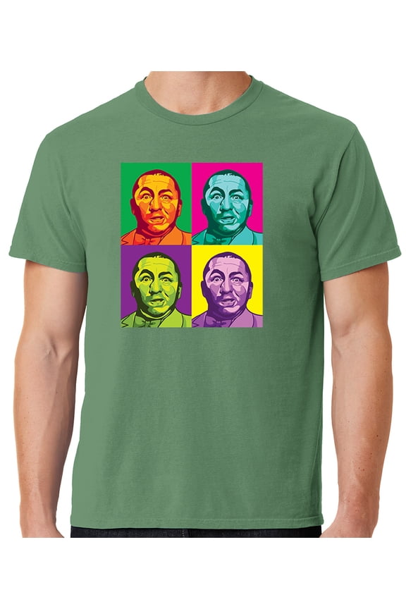 Mens Three 3 Stooges Curly Squared Cotton Tee Shirt, 2XL Safari Green