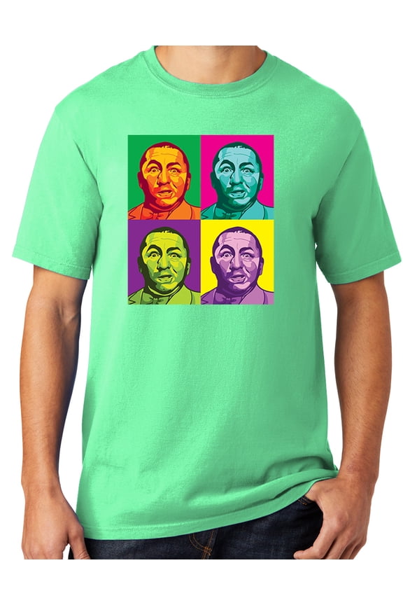 Mens Three 3 Stooges Curly Squared Cotton Tee Shirt, 3XL Jadeite Green