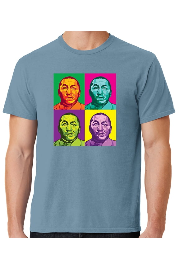 Mens Three 3 Stooges Curly Squared Cotton Tee Shirt, 3XL Mist Blue