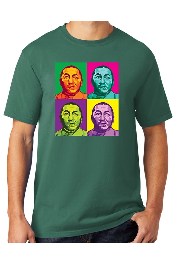 Mens Three 3 Stooges Curly Squared Cotton Tee Shirt, 3XL Nordic Green
