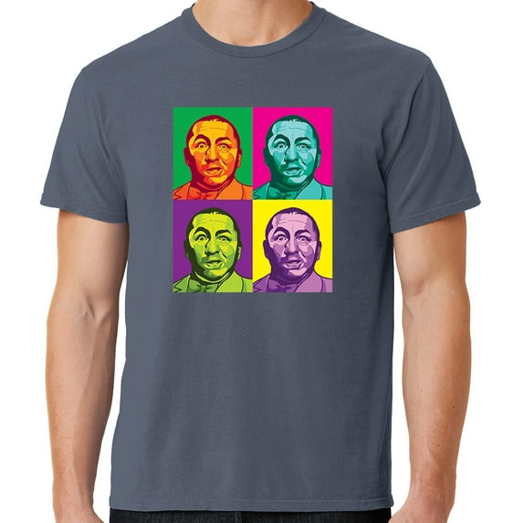 Mens Three 3 Stooges Curly Squared Cotton Tee Shirt, 4XL Denim Blue