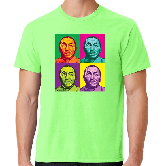 Mens Three 3 Stooges Curly Squared Cotton Tee Shirt, 4XL Neon Green
