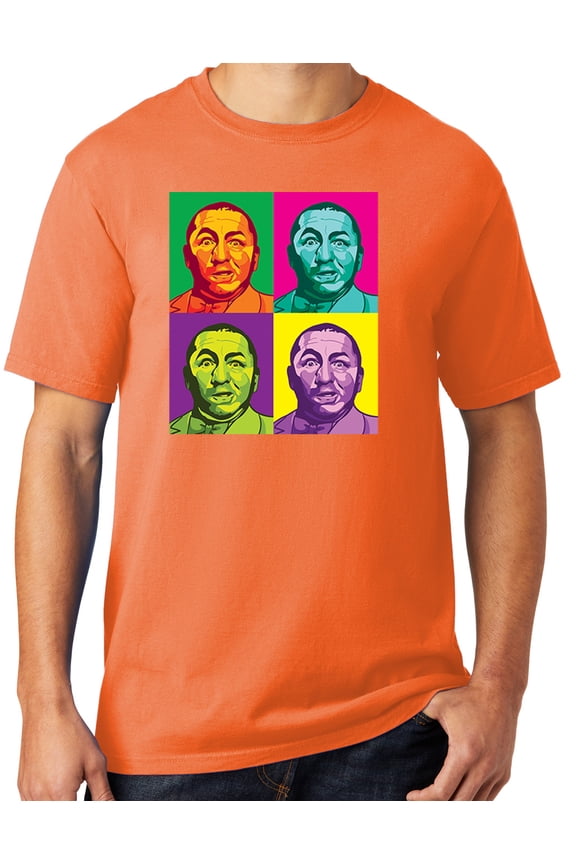 Mens Three 3 Stooges Curly Squared Cotton Tee Shirt, Large Cantaloupe Orange