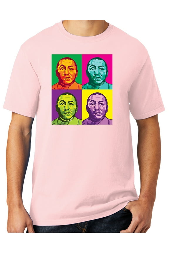Mens Three 3 Stooges Curly Squared Cotton Tee Shirt, Large Cherry Blossom Pink