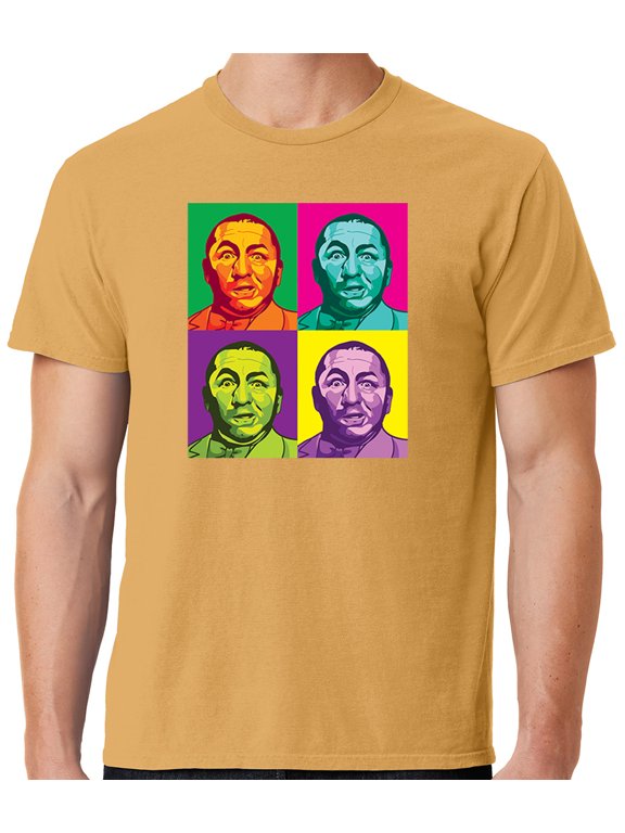 Mens Three 3 Stooges Curly Squared Cotton Tee Shirt, Large Dijon Yellow