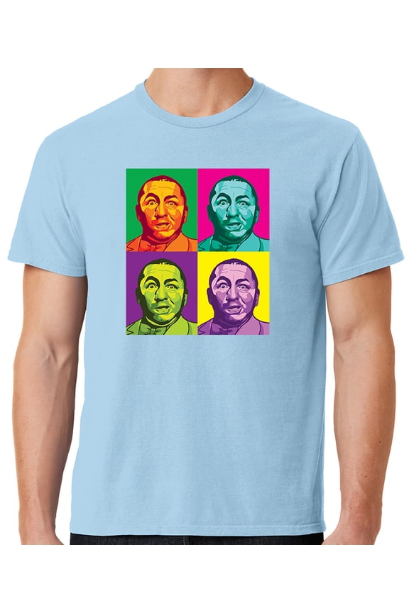 Mens Three 3 Stooges Curly Squared Cotton Tee Shirt, Large Glacier Blue