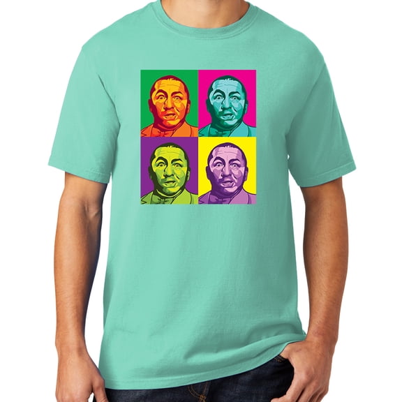 Mens Three 3 Stooges Curly Squared Cotton Tee Shirt, Large Mint Green
